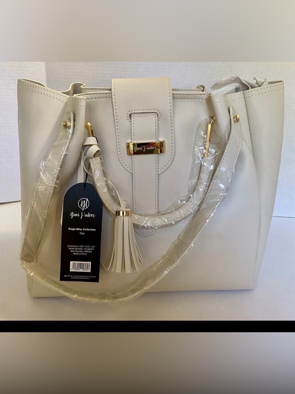 Yani J'Adore Tote Cream/Gold Soft Faux Leather Handbag Tote